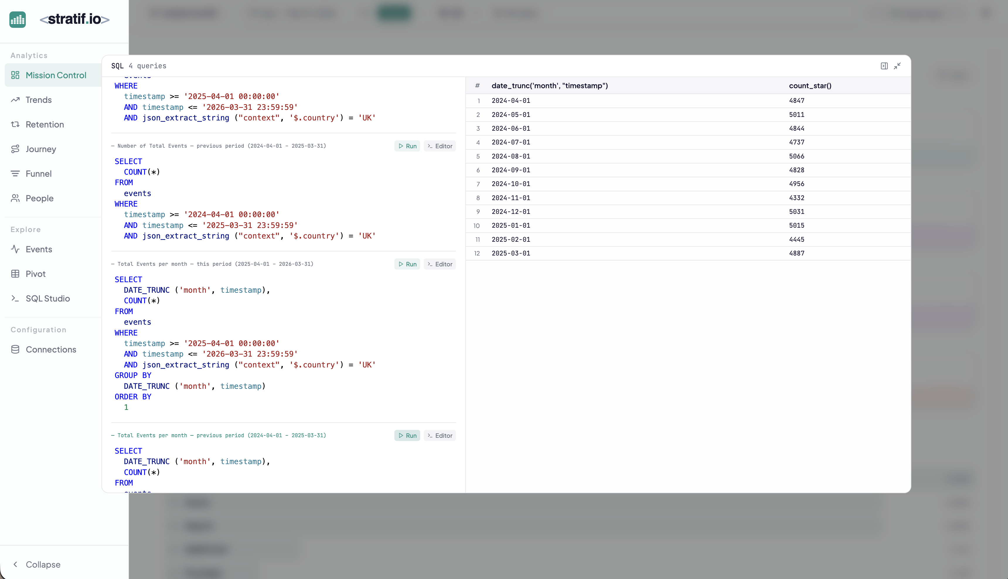 SQL viewer button on a chart